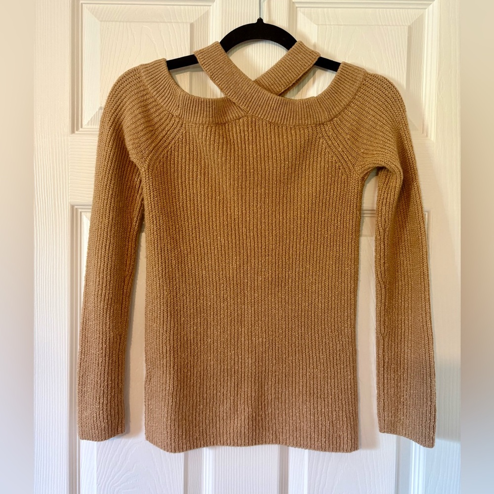 1. State Off-the-Shoulder Tan Sweater